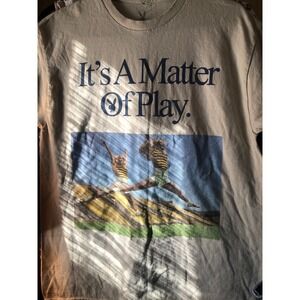 Playboy Its A Matter Of Play Graphic T-Shirt Tan Mens Medium Vintage Style Tee